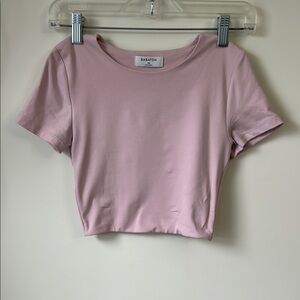 Babaton Light Pink Short Sleeve Crop Tee